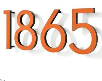Modern House Numbers Letters - Orange Aluminum - Mailbox Numbers - Home Address Sign - Apartment Numbers - Hotel Room Door Numbers - Thin