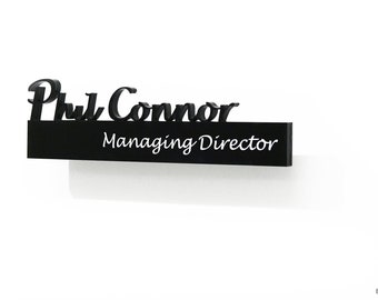 Office Door Name Plate - Black Acrylic with Vinyl - Custom Wall mounted Name Label - Business Office Sign - Door Name Sign - Style 2