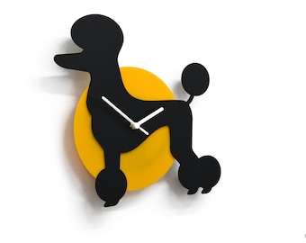 Wagging Tail Poodle Dog - Black & Yellow Silhouette - Wall Clock