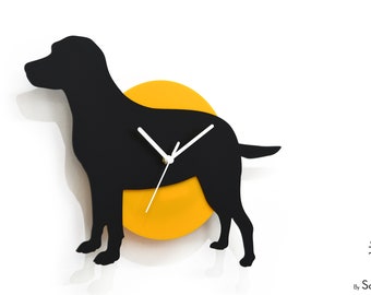 Wagging Tail Labrador Dog - Black & Yellow Silhouette - Wall Clock