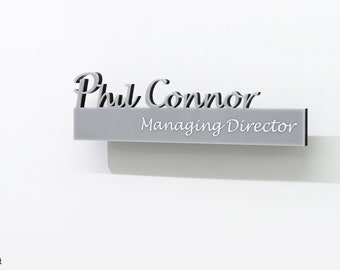 Office Door Name Plate - Gray Acrylic with White Vinyl - Custom Wall mounted Name Label - Business Office Sign - Door Name Sign - Style 2