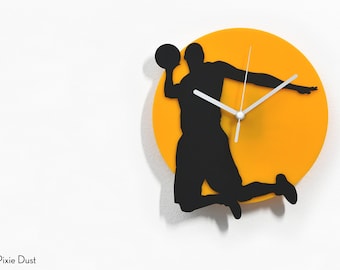 Basketball Player Silhouette Wall Clock - Yellow & Black Silhouette - Basketball Gift - Sport Decor - Sport Theme - Kids Room Decor