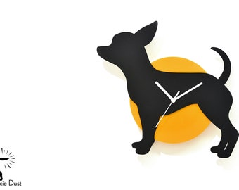 Wagging Tail Chihuahua Dog - Black & Yellow Silhouette - Wall Clock