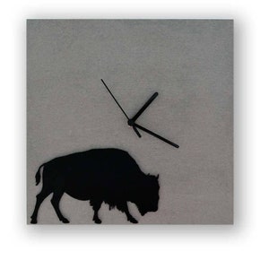 Concrete Square with Buffalo Silhouette Wall Clock - Modern Wall Clock - Minimalist Wall Art - Housewarming Gift - Retirement Gift Idea