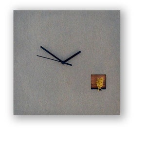 Cuckoo Clock with Gold Wire Bird - Concrete and Wood - Square Wall Clock  - Modern Minimalist Wall Clock - Gift Idea - Home Decor