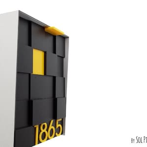 Mailbox with 3d Black Acrylic Face, Aluminum Brush Silver Body and Yellow number, Modern Style Custom Mailbox Wall Mounted Mailbox, Type 2