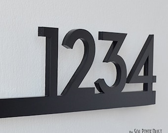 Modern House Numbers - Black Acrylic - Contemporary Home Address - Underline Sign - Apartment - Hotel Room Numbers - Optional LED Backlit