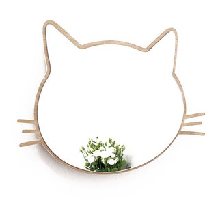 Sicherheitsspiegel Kitty mit LED Licht - Spiegel aus Holz, Wand Spiegel, Kinderzimmer Wand Deko