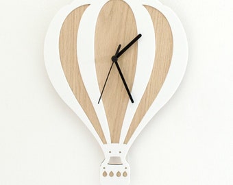 Hot Air Balloon Wooden and Acrylic Wall Clock - Kids Nursery Room, Teens Room, Baby Room