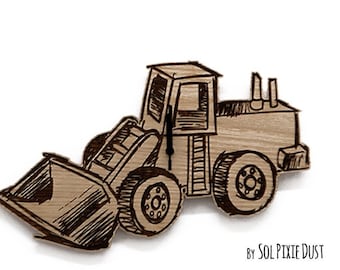 Excavator Engraved Wood  - Kids Nursery Room, Baby Room - Wall Clock