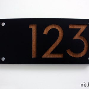 Modern House Numbers, Rectangle Acrylic with Marine Plywood - Contemporary Home Address - Sign Plaque - Door Number