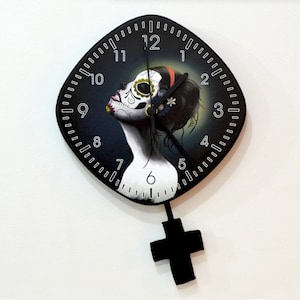 Day of the Dead Sugar Skull Catrina Calavera Makeup  - Pendulum Wall Clock