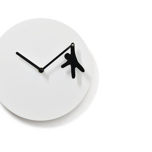 Unique Minimalist Wall Clock - White & Black With Hanging Man - Wall ...