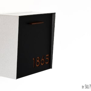Mailbox with Black Aluminum Face, Brush Silver Body and Wood Varnish Numbers, Modern Design, Custom Wall Mounted Mailbox, Mailnest Type 1