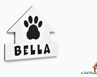 Dog House Name Sign, White and Black Acrylic Sign, Personalized Dog Name Sign, Pet Sign, Dog House Sign