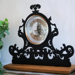 Modern Victorian Fireplace Clock - Acrylic & Wood Mantel Clock - Shelf Clock - Skeleton Clock Face - Moving Gears - Table Clock - Horizontal