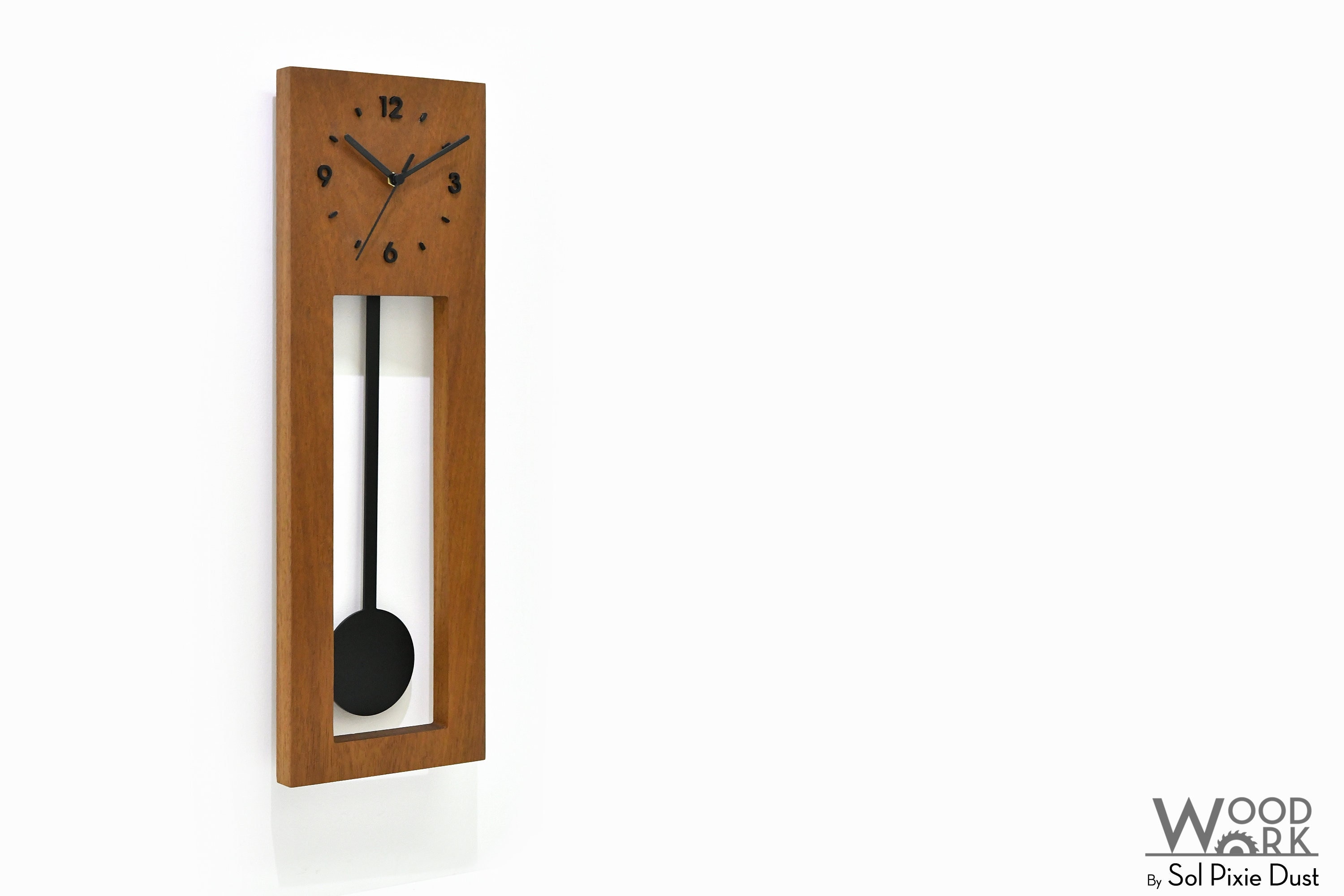 Bluntly Modern Design Solid Iroko Wood - Grandfather Pendulum - Wall Clock / Table Clock - Customize Black Pendulum (main photo) Style 1