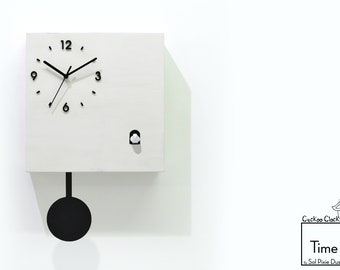 Modern Cuckoo Bird Time Box Clock - White Chalk - Secret Compartment - Wall Mount Pendulum Clock - New Trends - Unique Design - Gift Idea