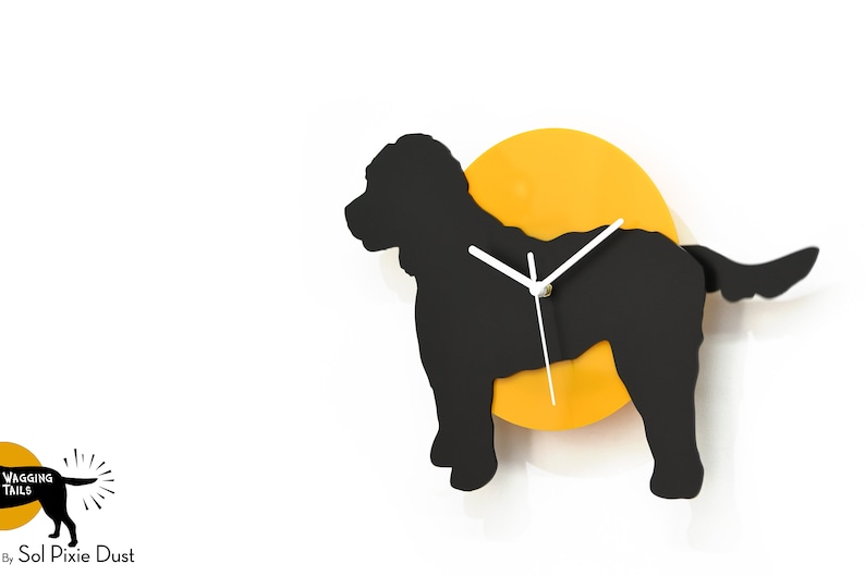 Wagging Tail Cockapoo Dog - Black & Yellow Silhouette - Wall Clock - Etsy