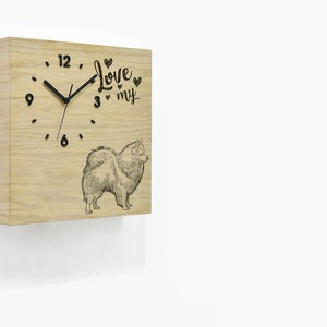 Wooden Time Box Clock - Natural Wood - Spitz Dog - Pendulum Clock - Dog Mom Dog Dad Gift - Animal Lover - Dog Owner Gift - Housewarming Gift