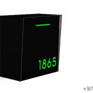 Mailbox mit Aluminium Schwarz Gesicht und Körper und hellgrünen Acrylzahlen, Modernes Design, Benutzerdefinierte Mailbox, Wand Mailbox, Typ 1