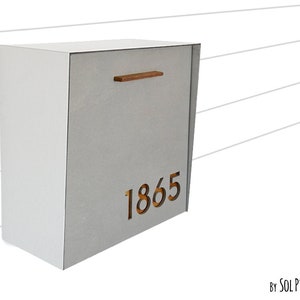 Mailbox with Concrete Face (Door), Brush Silver Aluminum Body and Wood Varnish Number, Modern Style, Custom Mailbox, Wall Mounted, Type 1