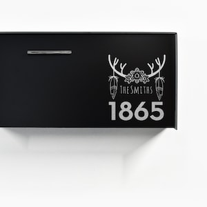 Caixa de correio de alumínio preto (ACP) com gravação a laser de fibra prateada, estilo Boho, número personalizado, caixa de correio montada na parede, tipo 3