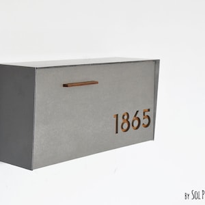 Mailbox with Concrete Face/Door, Aluminum Body and Wood Vanish Number, Modern Design, Custom Mailbox, Wall Mounted Mailbox, Mailnest Type 3