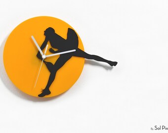 Tennis Player Silhouette Wall Clock - Yellow & Black Silhouette - Tennis Gifts for Women - Sport Decor - Sport Theme - Tennis Lover Gift