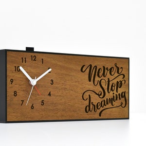 Modern Alarm Clock - Laser Engraved Wood Clock - Analog - No Ticking - Custom Name - Kids Room - Bedroom Decor - Teens Room - Bedside Table