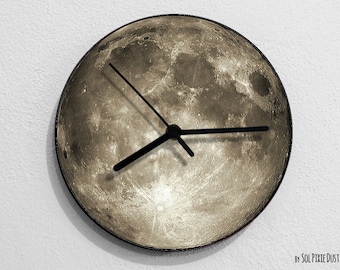 Grey Moon - Moon Wall Clock - Wall clock Unique - Room Wall Decor - Gift Idea - RGB LED 5V Backlit Option