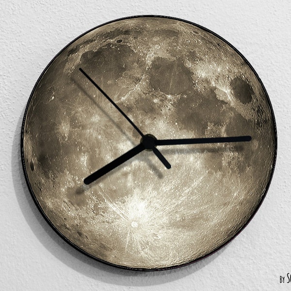 Grey Moon - Moon Wall Clock - Wall clock Unique - Room Wall Decor - Gift Idea - RGB LED 5V Backlit Option