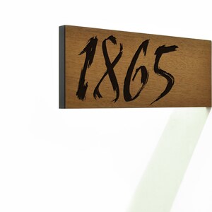 Modern Projecting Wall Mounted House Number Sign - Custom Double sided Sign - Mailbox Number - Wooden Laser Engraved Sign - Artist Font