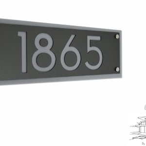 Modern House Numbers, Rectangle Framed Metallic Gray Aluminum with Gray Acrylic - Contemporary Home Address -Sign Plaque - Door Number