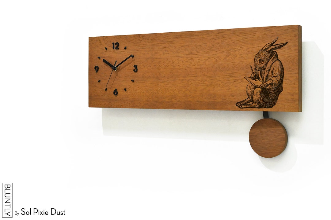 Time Pendulum Rabbit Modern Wooden Wall Clock - Pendulum Wall Clock - Laser Engraved on ...