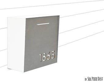 Mailbox with Concrete Face, Pure White Aluminum Body and White Acrylic, Modern Design, Custom Mailbox, Wall Mounted Mailbox, Type 1