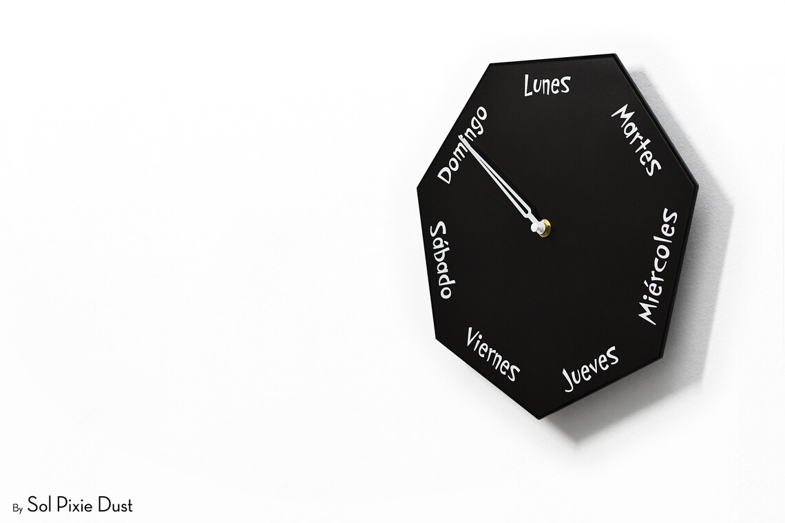 Day of the Week Clock - Heptagon White Wall Clock - Week Clock ...