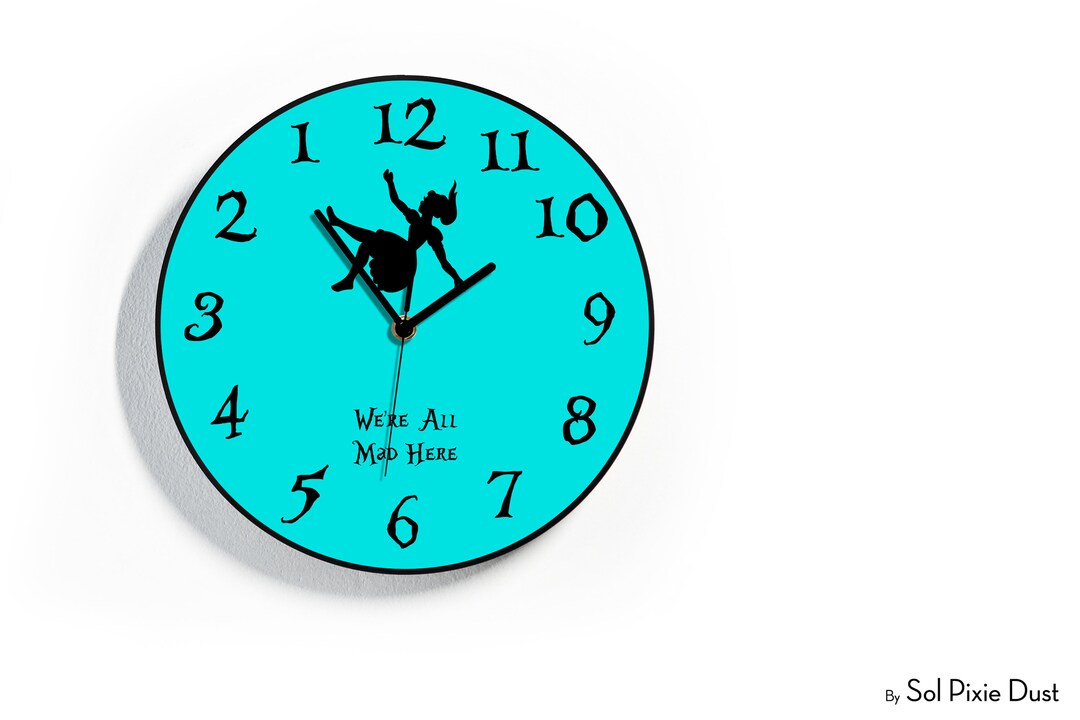 Reverse Wall Clock Alice Falling in Rabbit Hole Round Funny Clock Backwards Running Time