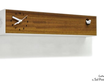 Modern Cuckoo Bird Clock - Solid Wood - Wooden Wall Clock / Table Clock - City One-Story Big - Minimalist Wall Art - Modern Mid Century Deco