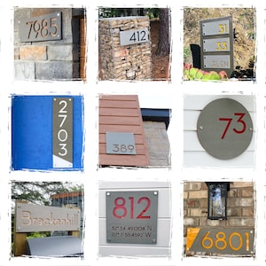 Modern House Numbers, Rectangle Concrete with Marine Plywood Contemporary Home Address Sign Plaque Door Number image 6