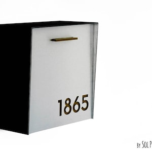 Briefkasten mit gebürstetem silbernem Aluminiumgesicht, schwarzem Körper und brauner Acrylnummer, modernes Design, benutzerdefinierter Briefkasten, an der Wand montierter Briefkasten, Typ 1