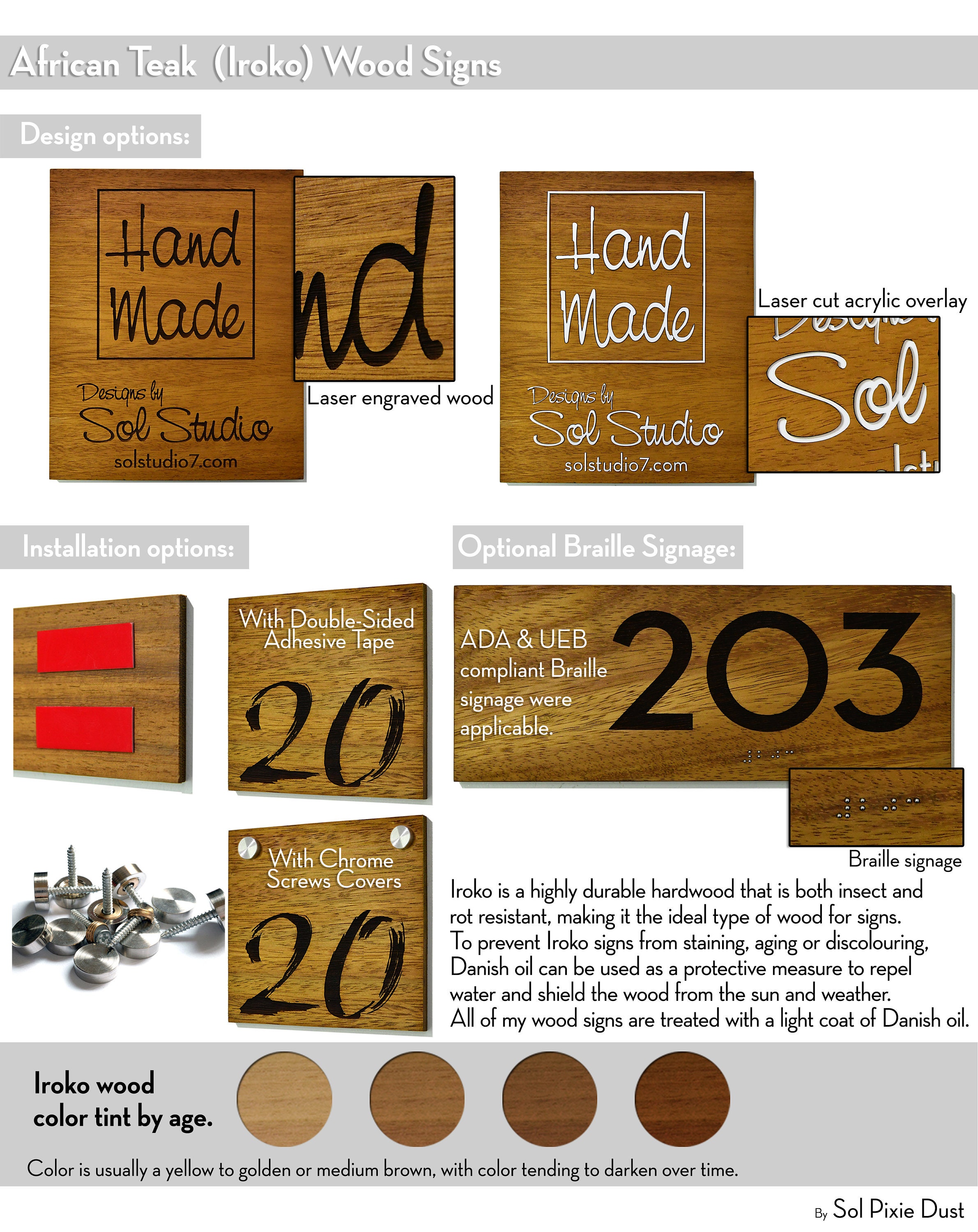 Office Door Name Plate - Black Acrylic With Solid Wood African