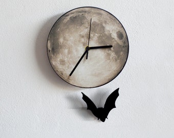 Halloween Bat Swinging on Moon - Pendulum Wall Clock
