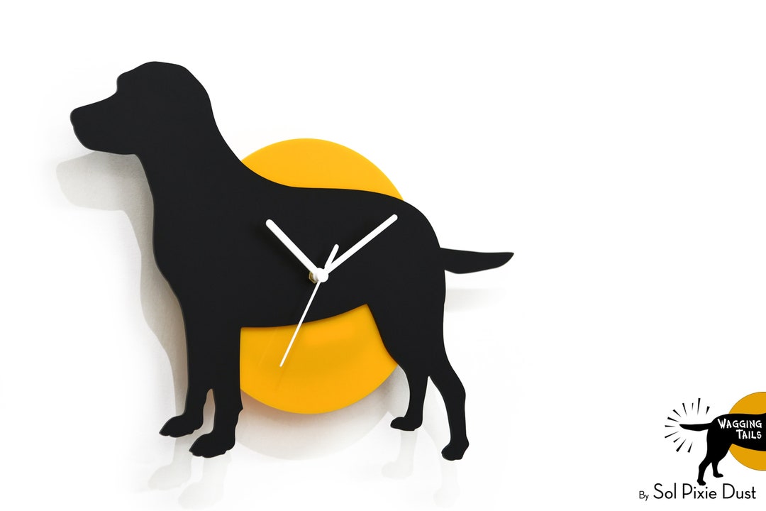 Wagging Tail Labrador Dog - Black & Yellow Silhouette - Wall Clock - Etsy