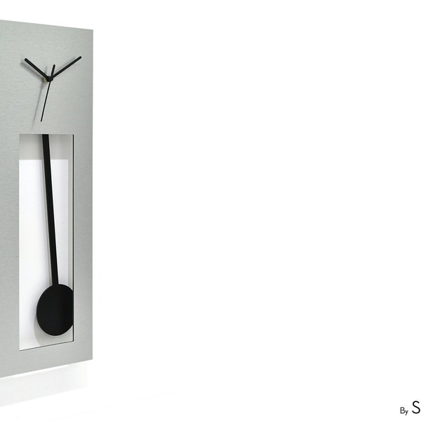 Design résolument moderne - pendule grand-père moderne - horloge murale / horloge de table - pendule à personnaliser en aluminium argenté / noir (photo principale)