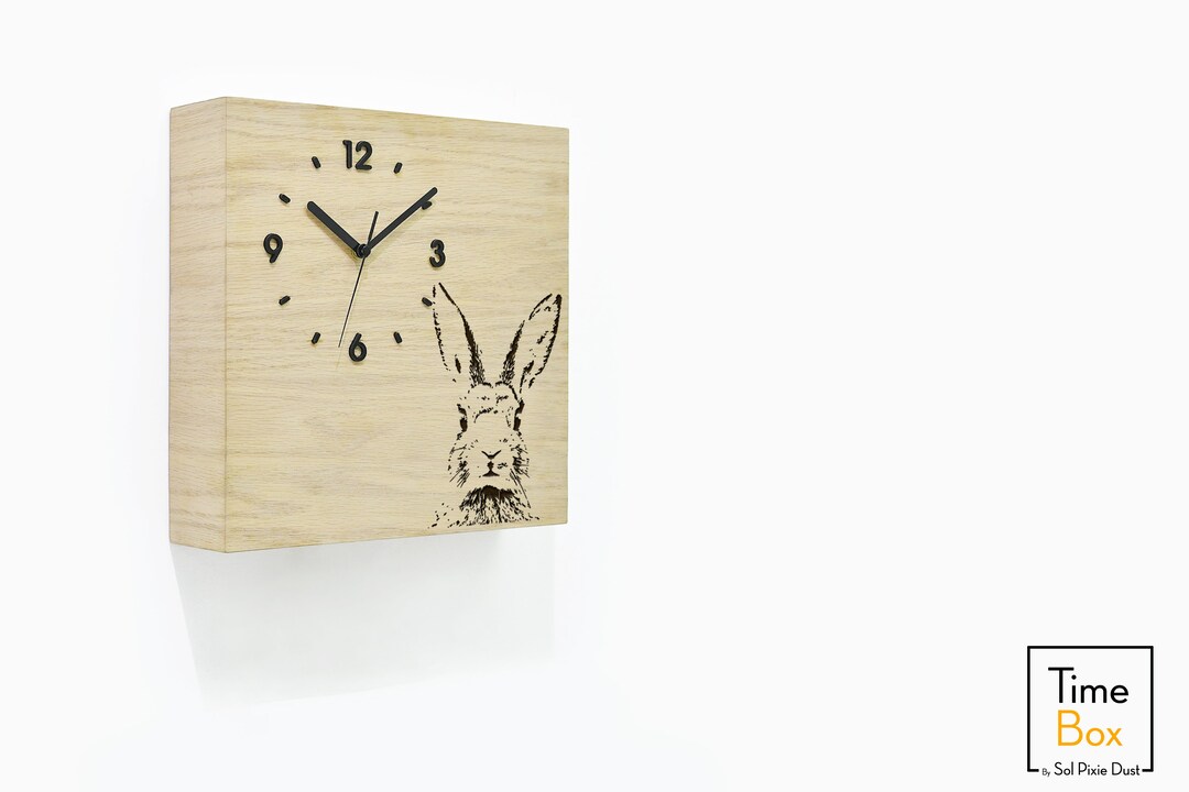 Time Pendulum Rabbit Wooden Time Box Clock - Natural Wood Engraving - Rabbit - Wall Mount ...