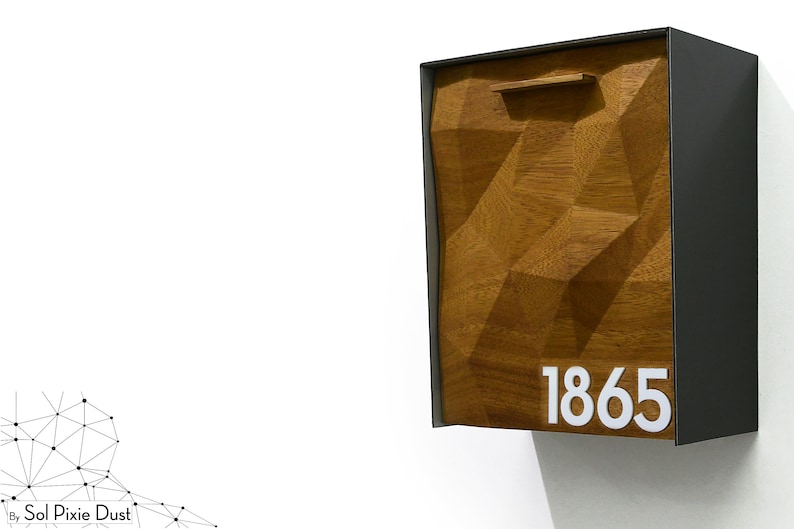 Mailnest Style 2 White Number Wall Mounted Solid Iroko 3D Wood Face Custom Laser Engraved Modern Mailbox Metallic Black Aluminum Body