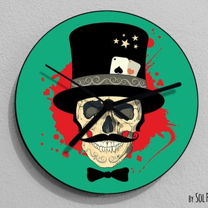 Poker Skull - Day of the Dead -Dia de Los Muertos - Calavera - Wall Clock