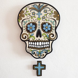 Big Beige Sugar Skull - Day of the Dead -Dia de Los Muertos - Calavera - Pendulum Wall Clock - Wall Deco