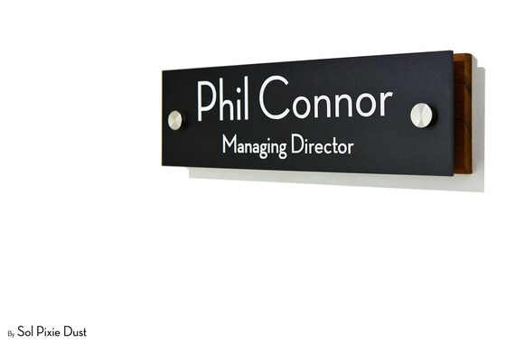 Office Door Name Plate - Orange Acrylic Slide Plate- Custom Wall Mounted Name Label - Business Office Sign - Door Name Sign - Style 3